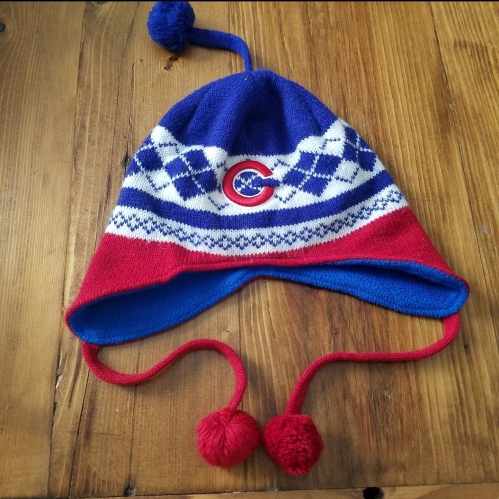 Vintage MLB Chicago Cubs Youth Infant Baby Knit Beanie Blue Stocking Cap‎ Hat